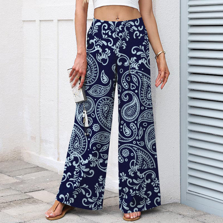 Buddha Stones Pantaloni da donna a gamba larga con elastico in vita e tasche, in cotone e lino, con fantasia paisley vintage. - image 7