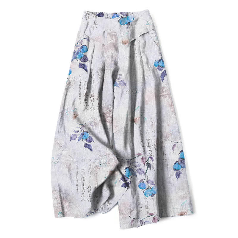Buddha Stones Pantaloni da donna in cotone e lino con elastico in vita e gamba larga, fantasia vintage a farfalle e agrumi, con motivo a vita alta e tasche. - Lavanda - US16, UK/AU20, EU48 (3XL) - image 4
