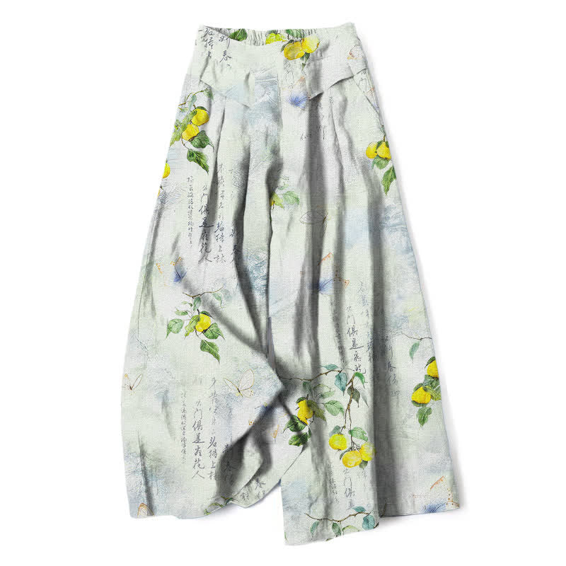 Buddha Stones Pantaloni da donna in cotone e lino con elastico in vita e gamba larga, fantasia vintage a farfalle e agrumi, con motivo a vita alta e tasche. - Melata - US16, UK/AU20, EU48 (3XL) - image 6