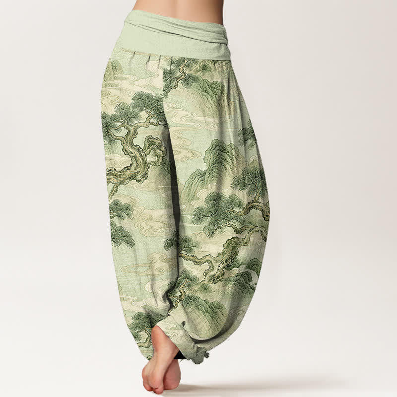 Buddha Stones Pantaloni harem da donna in cotone con stampa paesaggistica e lavaggio a inchiostro, con elastico in vita. - image 7