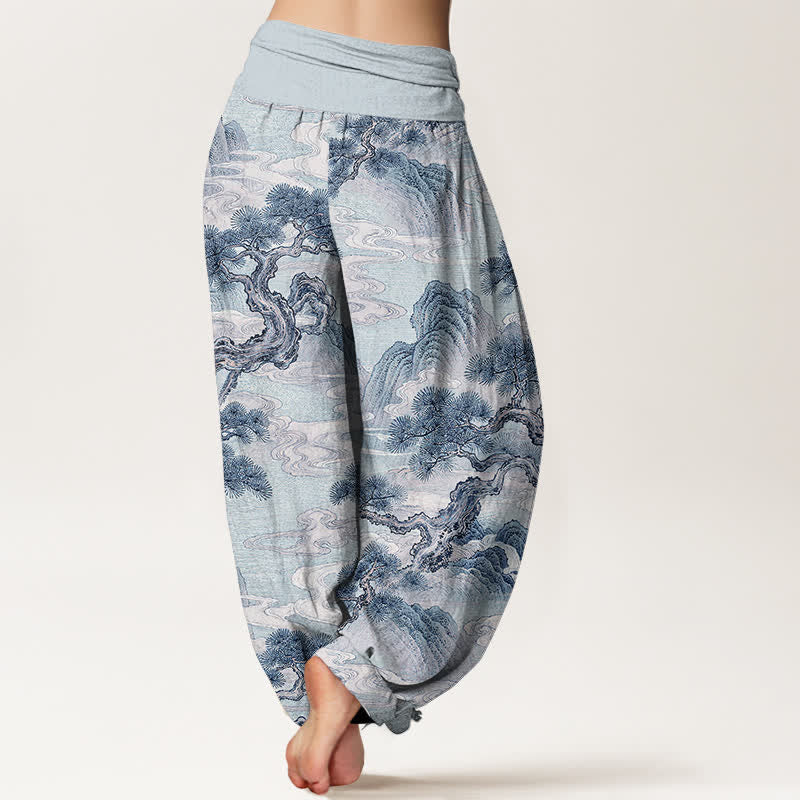 Buddha Stones Pantaloni harem da donna in cotone con stampa paesaggistica e lavaggio a inchiostro, con elastico in vita. - image 10