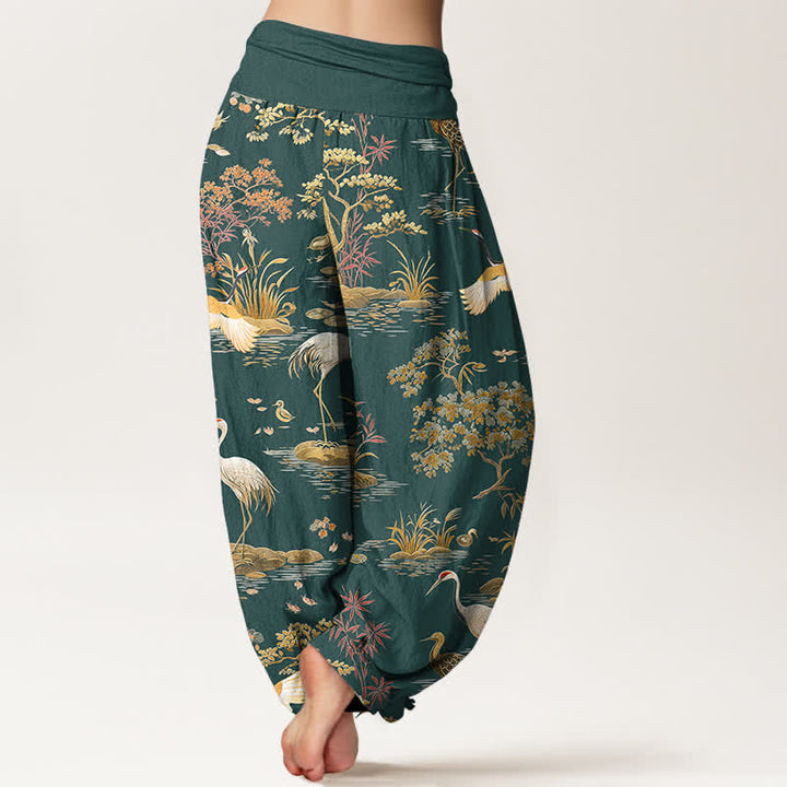 Buddha Stones Pantaloni harem da donna in cotone con motivo floreale Crane Reed e vita elasticizzata. - image 7