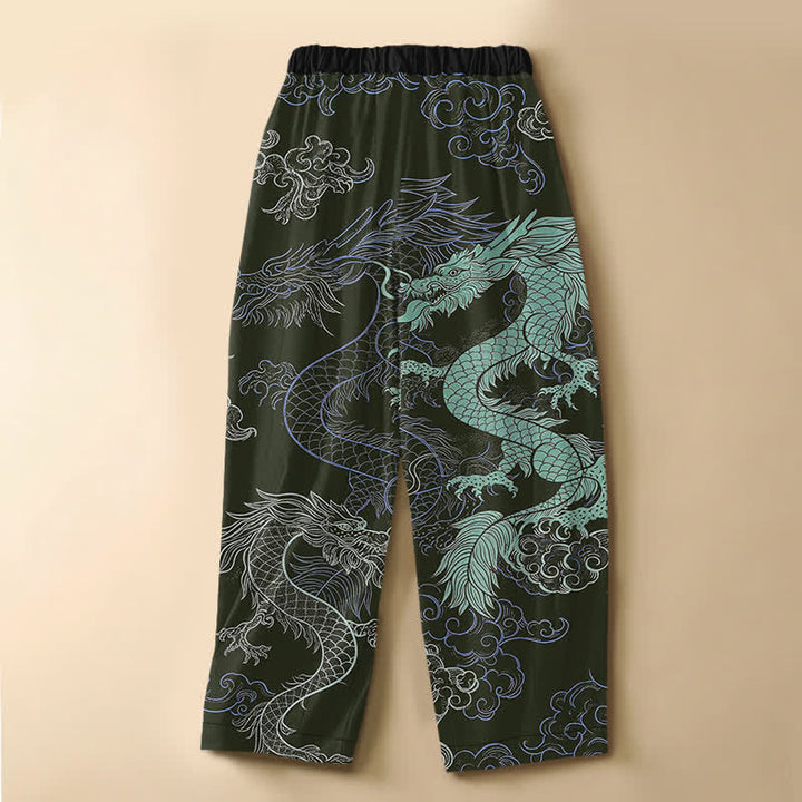 Buddha Stones Pantaloni harem da donna in puro cotone con motivo a onde di drago orientale, bottoni a rana e vita elasticizzata, con tasche. - image 8