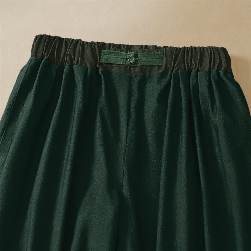Buddha Stones Pantaloni harem da donna in puro cotone con elegante motivo a contorno di loto, bottoni a rana e vita elasticizzata con tasche. - image 2