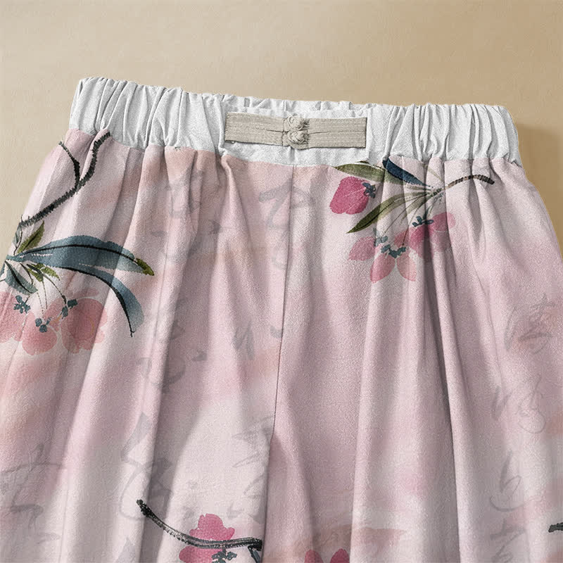 Buddha Stones Pantaloni harem da donna in puro cotone con motivo floreale romantico, bottoni a rana e vita elasticizzata, con tasche. - image 2