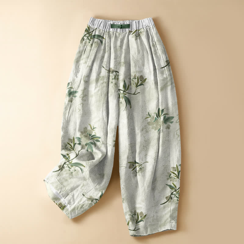 Buddha Stones Pantaloni harem da donna in puro cotone con motivo floreale romantico, bottoni a rana e vita elasticizzata, con tasche. - Crema alla menta - US16, UK/AU20, EU48 (3XL) - image 5
