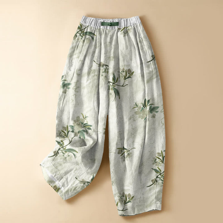 Buddha Stones Pantaloni harem da donna in puro cotone con motivo floreale romantico, bottoni a rana e vita elasticizzata, con tasche. - Crema alla menta - US16, UK/AU20, EU48 (3XL) - image 5
