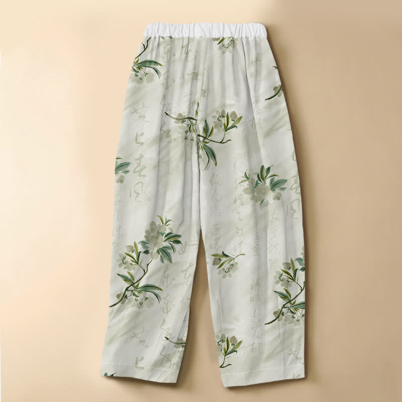 Buddha Stones Pantaloni harem da donna in puro cotone con motivo floreale romantico, bottoni a rana e vita elasticizzata, con tasche. - image 6
