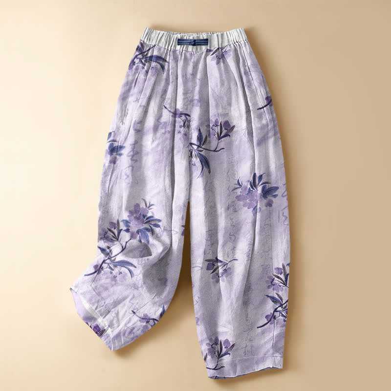 Buddha Stones Pantaloni harem da donna in puro cotone con motivo floreale romantico, bottoni a rana e vita elasticizzata, con tasche. - Lavanda - US16, UK/AU20, EU48 (3XL) - image 7