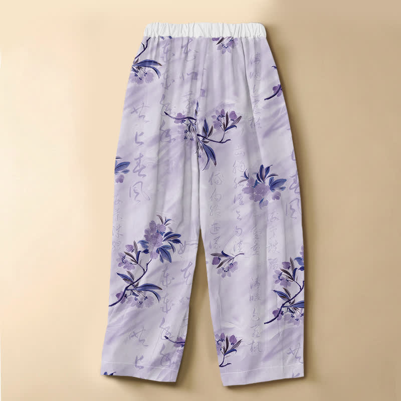Buddha Stones Pantaloni harem da donna in puro cotone con motivo floreale romantico, bottoni a rana e vita elasticizzata, con tasche. - image 8