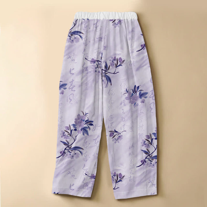 Buddha Stones Pantaloni harem da donna in puro cotone con motivo floreale romantico, bottoni a rana e vita elasticizzata, con tasche. - image 8