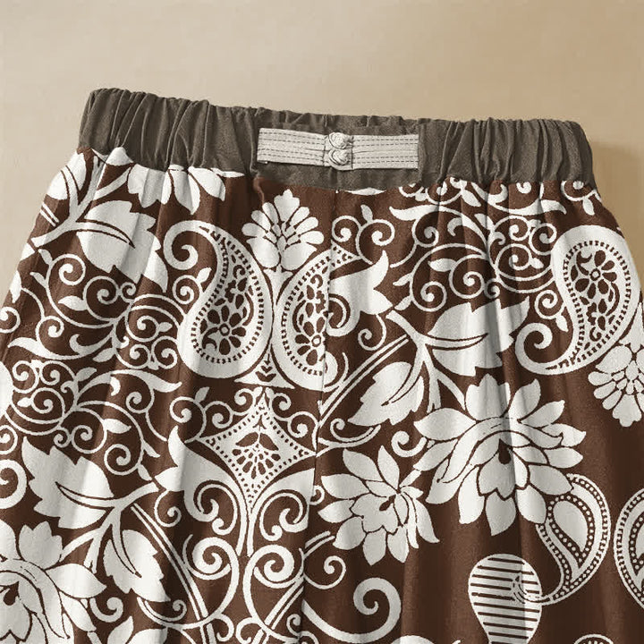 Buddha Stones Pantaloni harem da donna in puro cotone con bordo vintage, motivo paisley e fiori, bottoni a rana, vita elasticizzata e tasche. - image 3