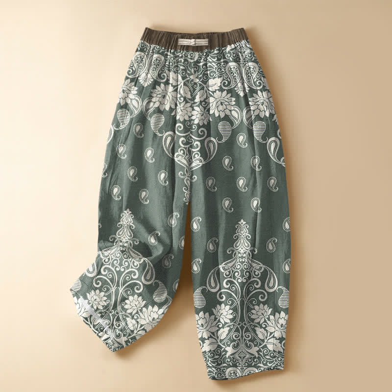 Buddha Stones Pantaloni harem da donna in puro cotone con bordo vintage, motivo paisley e fiori, bottoni a rana, vita elasticizzata e tasche. - Acquamarina media - US16, UK/AU20, EU48 (3XL) - image 7