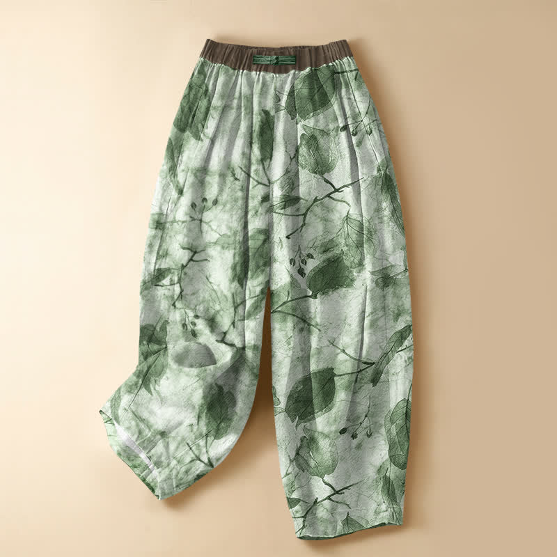 Buddha Stones Pantaloni harem da donna in puro cotone con motivo botanico a foglie autunnali, bottoni a rana e vita elasticizzata, con tasche. - Melata - US16, UK/AU20, EU48 (3XL) - image 5