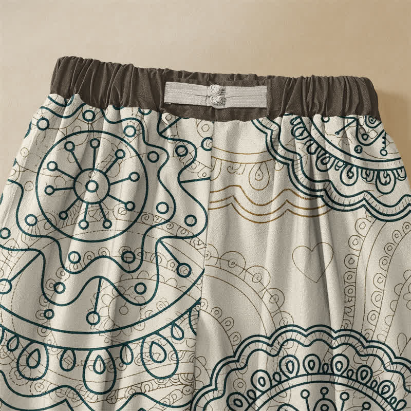 Buddha Stones Pantaloni harem da donna in puro cotone con motivo mandala boho, bottoni a rana e vita elasticizzata, con tasche. - image 3