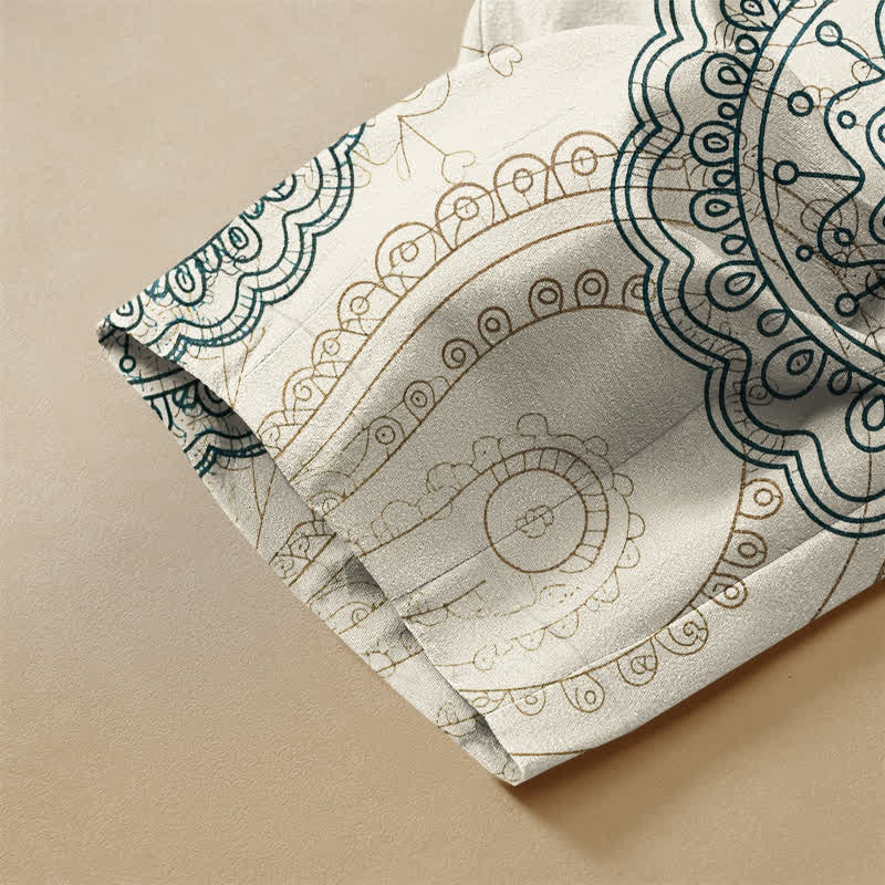 Buddha Stones Pantaloni harem da donna in puro cotone con motivo mandala boho, bottoni a rana e vita elasticizzata, con tasche. - image 2