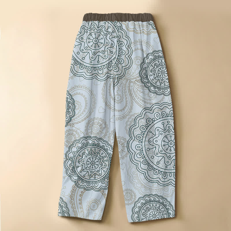 Buddha Stones Pantaloni harem da donna in puro cotone con motivo mandala boho, bottoni a rana e vita elasticizzata, con tasche. - image 6