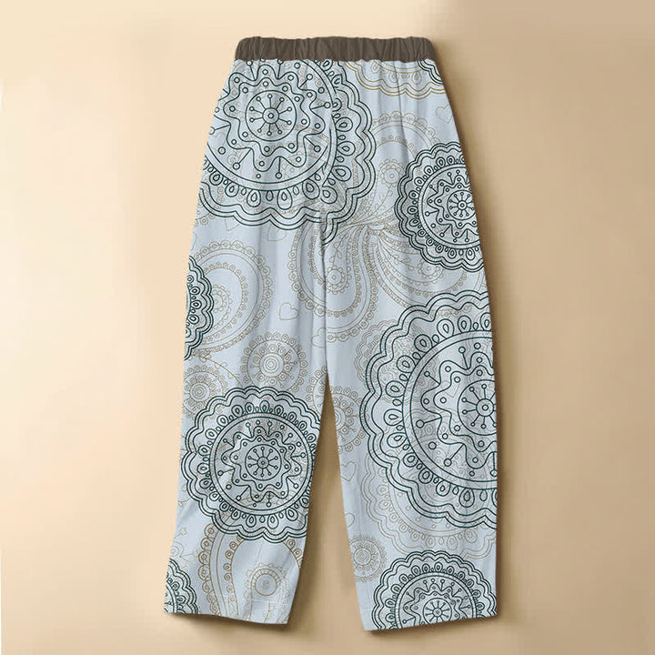 Buddha Stones Pantaloni harem da donna in puro cotone con motivo mandala boho, bottoni a rana e vita elasticizzata, con tasche. - image 6