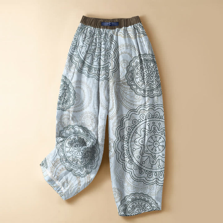 Buddha Stones Pantaloni harem da donna in puro cotone con motivo mandala boho, bottoni a rana e vita elasticizzata, con tasche. - Azzurro polvere - US16, UK/AU20, EU48 (3XL) - image 5