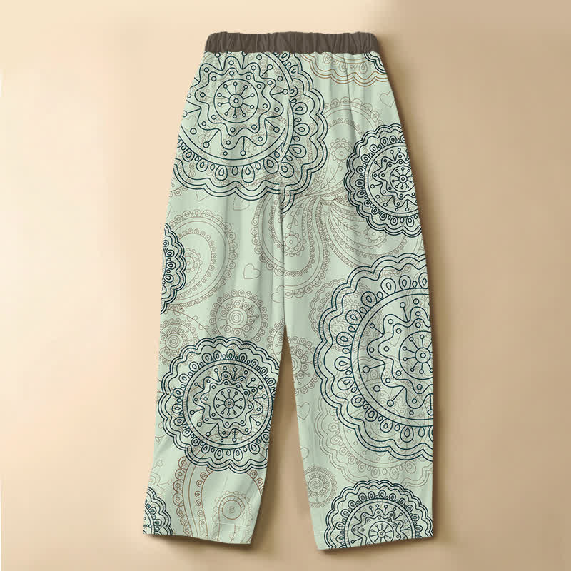 Buddha Stones Pantaloni harem da donna in puro cotone con motivo mandala boho, bottoni a rana e vita elasticizzata, con tasche. - image 8