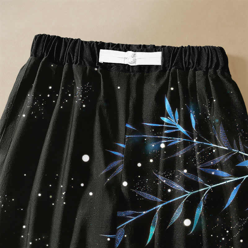 Buddha Stones Pantaloni harem da donna in puro cotone con motivo luna stellata e bambù, bottoni a rana e vita elasticizzata, con tasche. - image 2