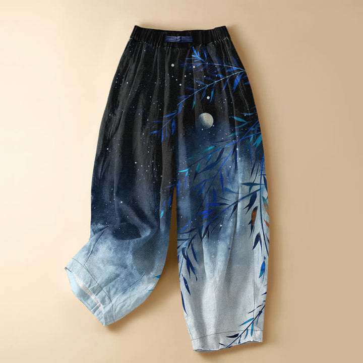 Buddha Stones Pantaloni harem da donna in puro cotone con motivo luna stellata e bambù, bottoni a rana e vita elasticizzata, con tasche. - Marina - US16, UK/AU20, EU48 (3XL) - image 5