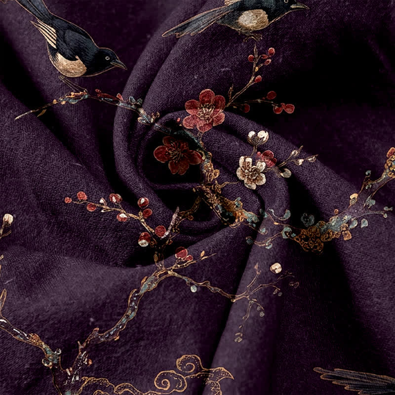 Buddha Stones Eleganti pantaloni da donna in puro cotone con elastico in vita e tasche, fantasia a fiori e uccelli. - image 3