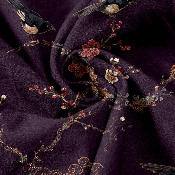 Buddha Stones Eleganti pantaloni da donna in puro cotone con elastico in vita e tasche, fantasia a fiori e uccelli. - image 3