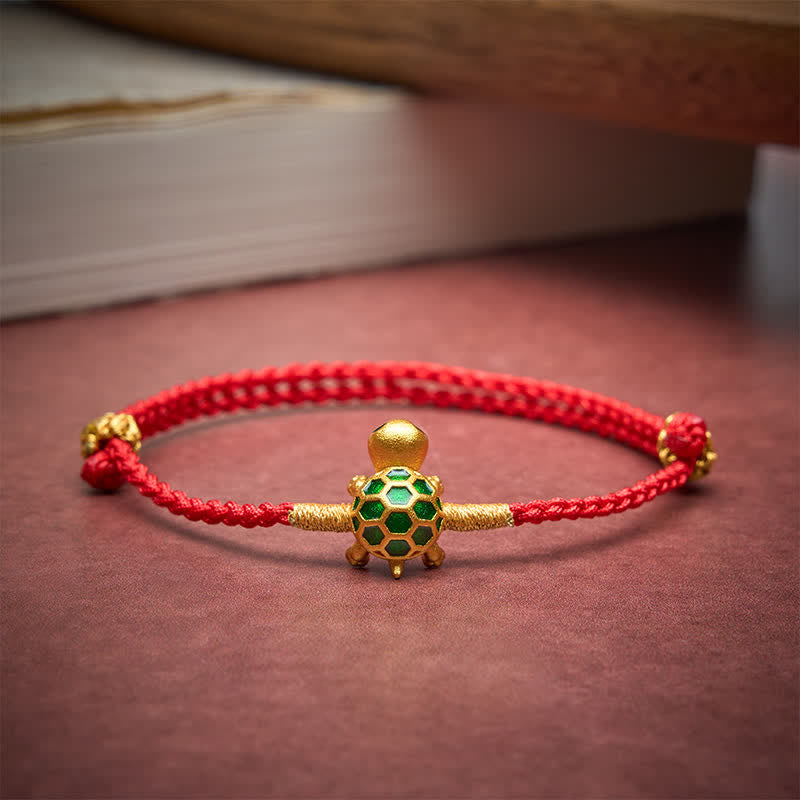 Buddha Stones Braccialetto intrecciato con ciondolo portafortuna a forma di tartaruga e cordino rosso. - image 3