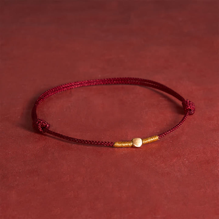 Buddha Stones Bracciale a corda intrecciata protettiva in argento sterling 925 con perline dorate. - Rosso scuro (Circonferenza del polso: 6,3-7,1 pollici/16-18 cm) - image 3