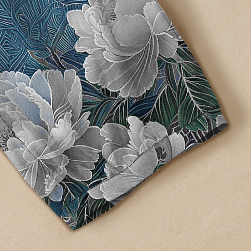 Buddha Stones Pantaloni harem da donna in cotone con motivo a gru orientale e fiori bianchi, plissettati e vita elasticizzata, con tasche. - image 5