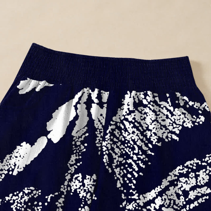 Buddha Stones Pantaloni harem da donna in cotone bianco con motivo floreale di loto, plissettati e vita elasticizzata, con tasche. - image 4