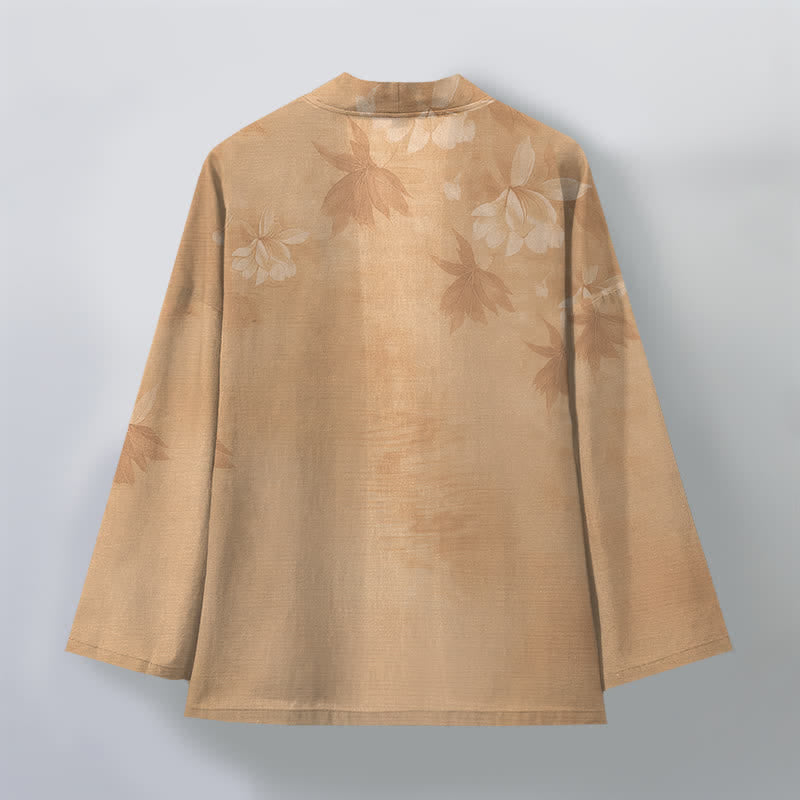 Buddha Stones Kimono da uomo in cotone con delicato motivo floreale e foglie, aperto sul davanti. - image 2
