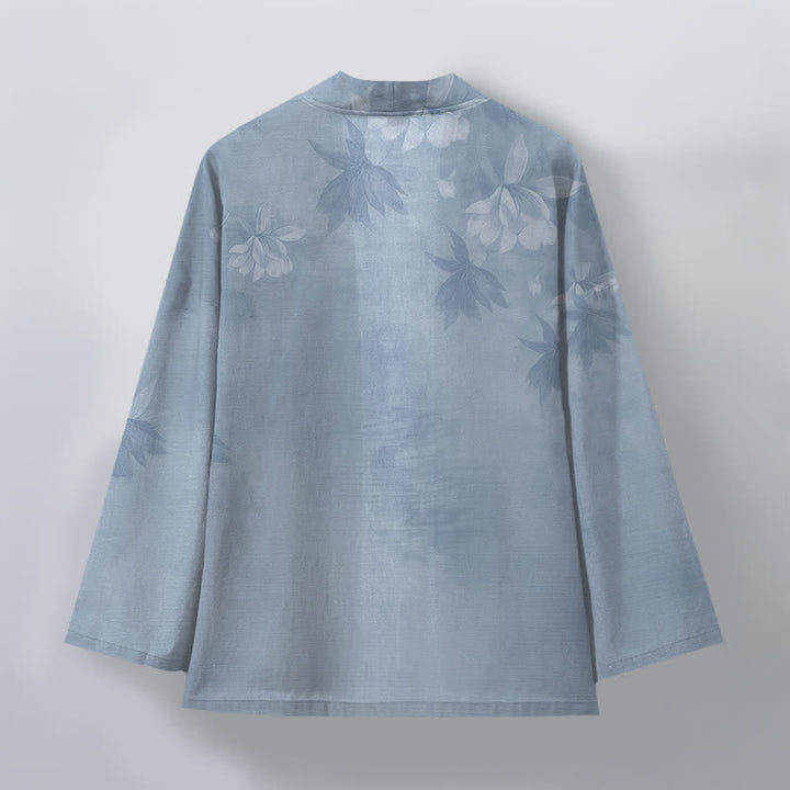 Buddha Stones Kimono da uomo in cotone con delicato motivo floreale e foglie, aperto sul davanti. - image 8