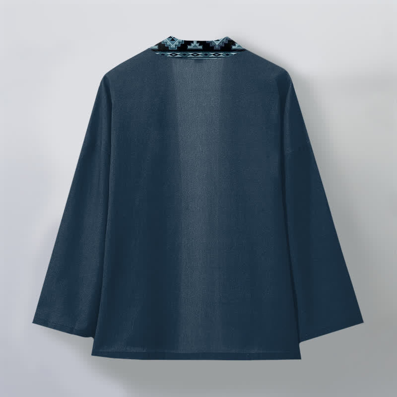 Buddha Stones Kimono da uomo in cotone con apertura frontale e motivo geometrico tribale. - image 11