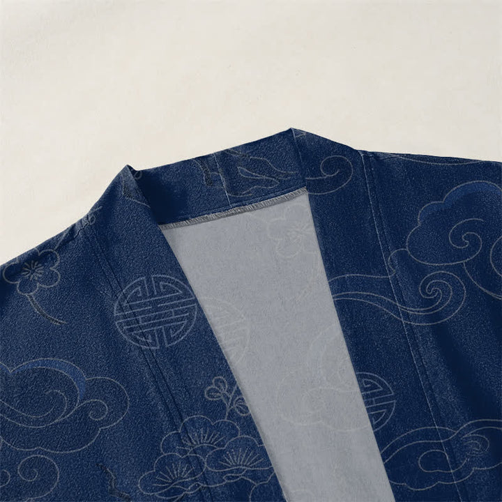 Buddha Stones Kimono da uomo in cotone con apertura frontale e motivo "Nuvole di buon auspicio". - image 3