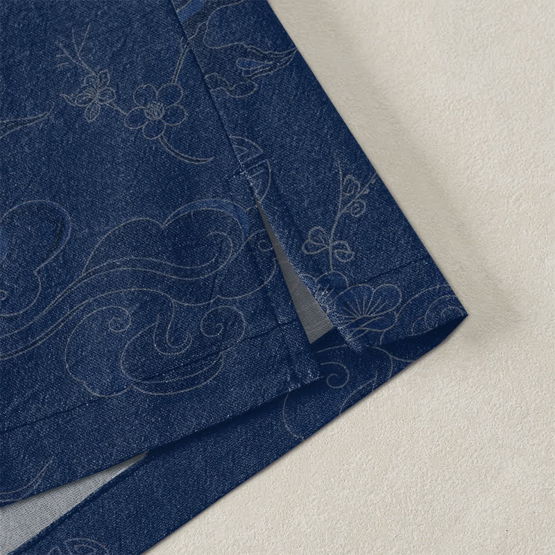 Buddha Stones Kimono da uomo in cotone con apertura frontale e motivo "Nuvole di buon auspicio". - image 4