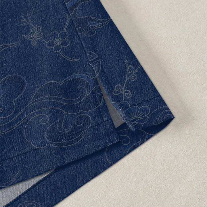 Buddha Stones Kimono da uomo in cotone con apertura frontale e motivo "Nuvole di buon auspicio". - image 4