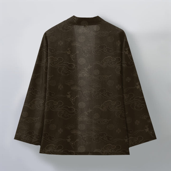 Buddha Stones Kimono da uomo in cotone con apertura frontale e motivo "Nuvole di buon auspicio". - image 8