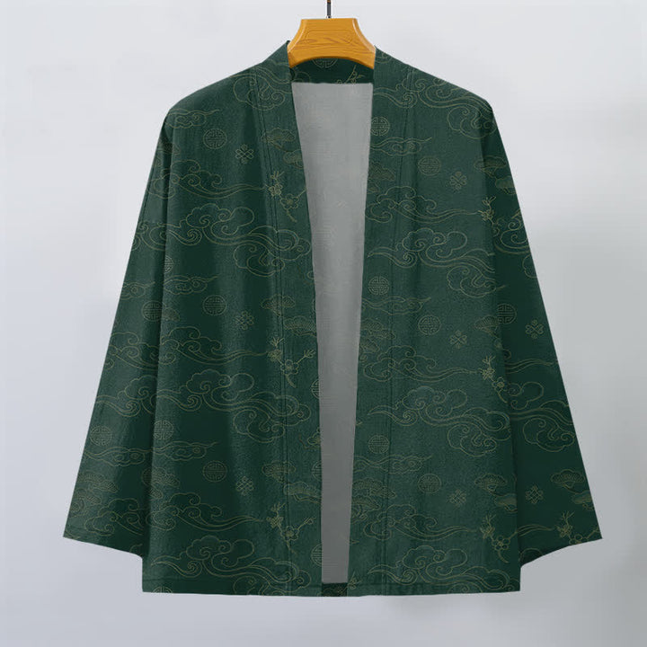 Buddha Stones Kimono da uomo in cotone con apertura frontale e motivo "Nuvole di buon auspicio". - image 10