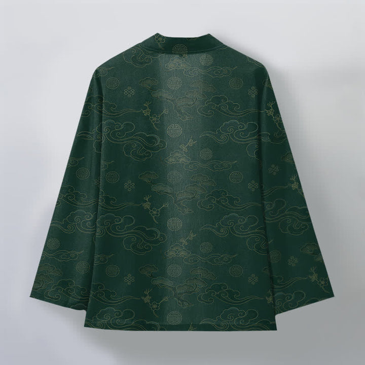 Buddha Stones Kimono da uomo in cotone con apertura frontale e motivo "Nuvole di buon auspicio". - image 11