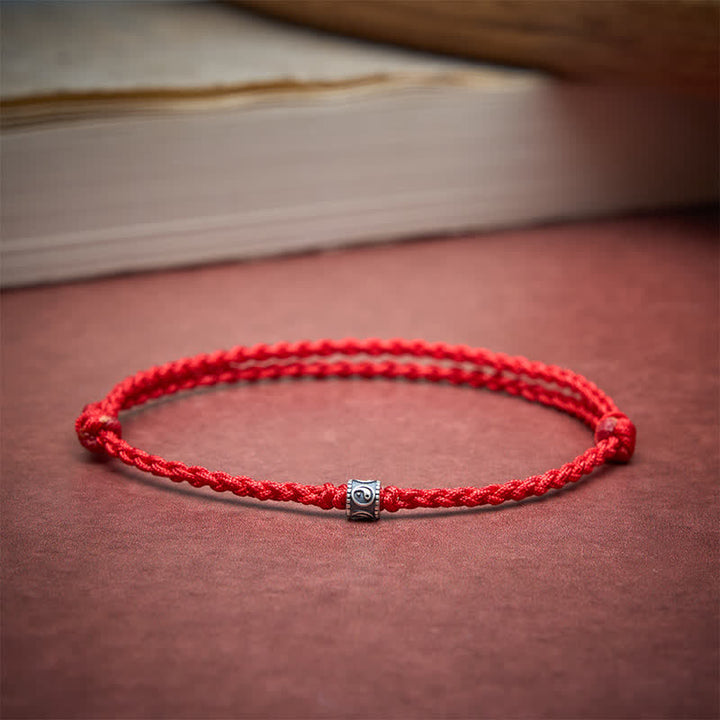 Buddha Stones Bracciale/cavigliera protettiva Yin Yang in argento sterling 925 con cordino nero e rosso - image 2