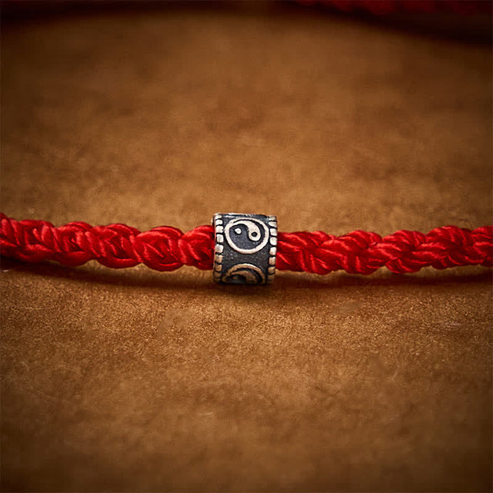 Buddha Stones Bracciale/cavigliera protettiva Yin Yang in argento sterling 925 con cordino nero e rosso - image 5