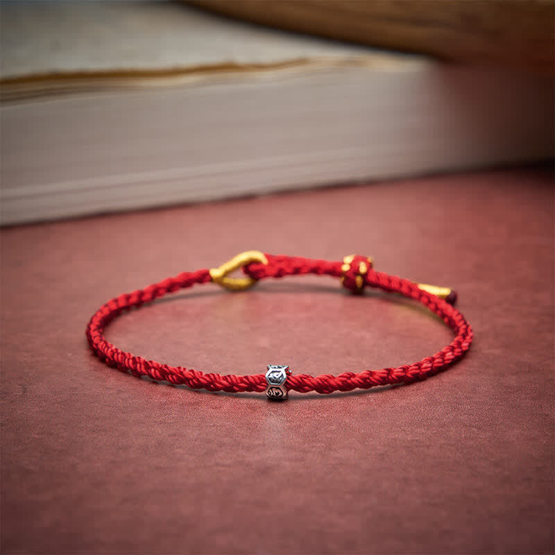 Buddha Stones Braccialetto portafortuna con perline Om Mani Padme Hum in argento sterling 925, con filo nero e rosso. - image 12