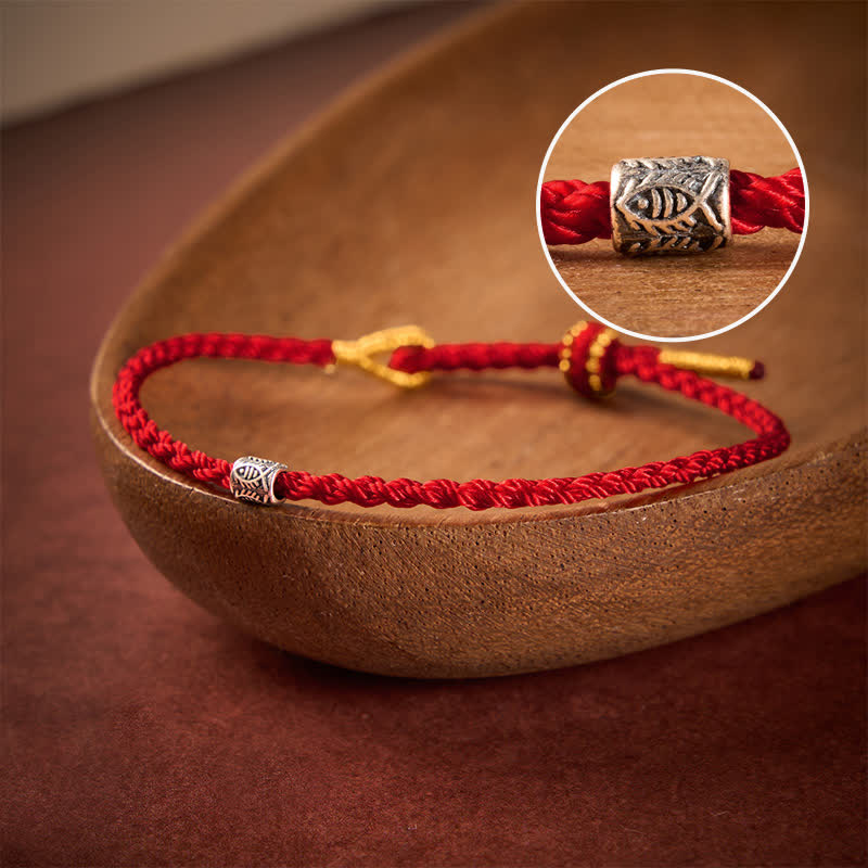 Buddha Stones Bracciale di protezione con carpa koi in argento sterling 925 con cordino rosso - Corda rosso scuro - 5,5–6,3 pollici (14–16 cm) - image 10