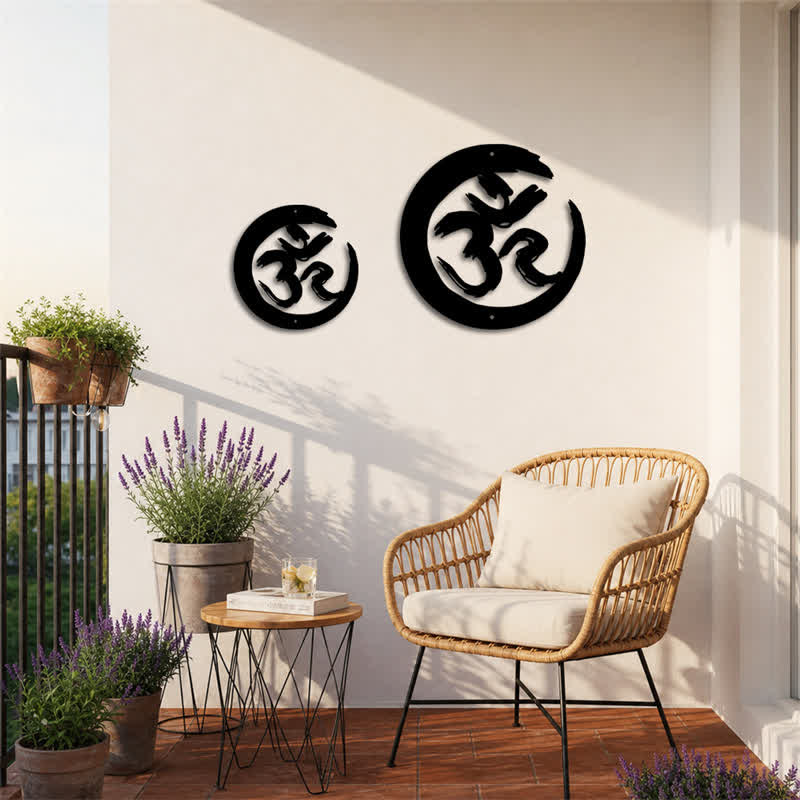 Buddha Stones Decorazione murale in metallo con cerchio OM nero, simbolo di consapevolezza e significato. - image 9