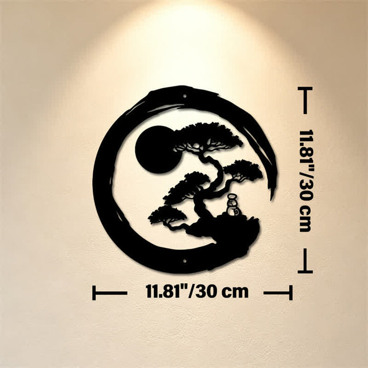 Buddha Stones Cerchio Zen in metallo, pino, illuminazione, bonsai, ferro, simboli significativi, arte da parete - Circa 30 cm x 30 cm x 0,1 cm / 11,81 pollici x 11,81 pollici x 0,04 pollici - image 4