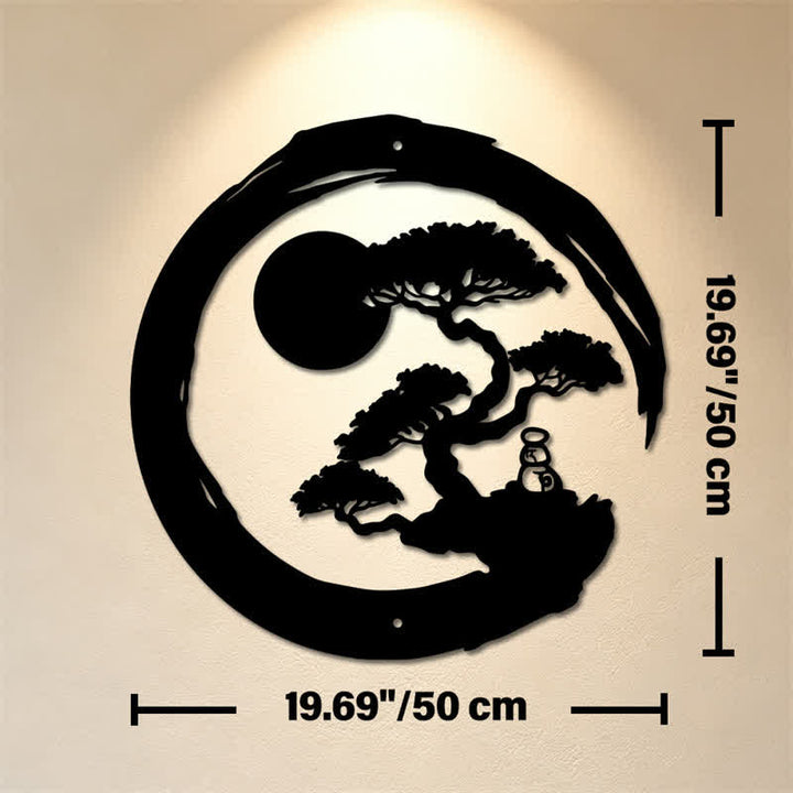 Buddha Stones Cerchio Zen in metallo, pino, illuminazione, bonsai, ferro, simboli significativi, arte da parete - Circa 50 cm x 50 cm x 0,12 cm / 19,69 pollici x 19,69 pollici x 0,05 pollici - image 10