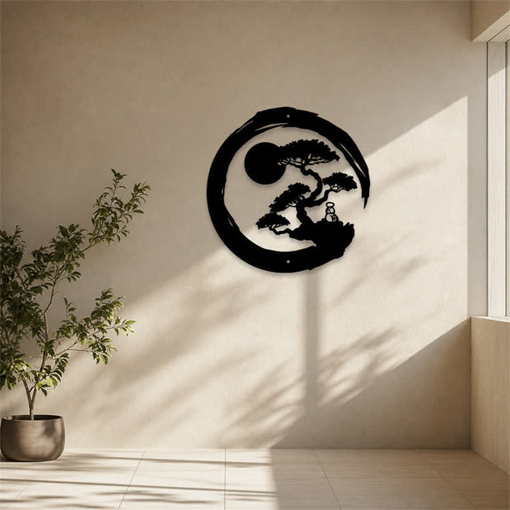 Buddha Stones Cerchio Zen in metallo, pino, illuminazione, bonsai, ferro, simboli significativi, arte da parete - image 11