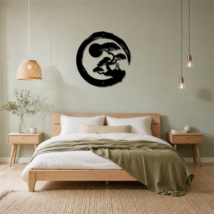 Buddha Stones Cerchio Zen in metallo, pino, illuminazione, bonsai, ferro, simboli significativi, arte da parete - image 14